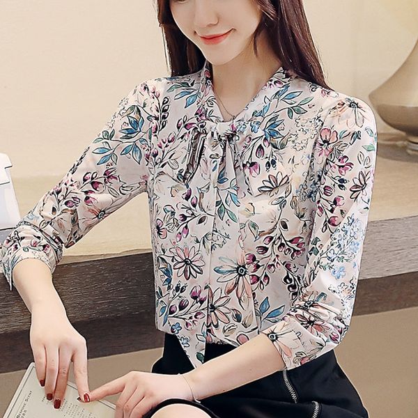 women's blouses & shirts autumn female shirt long korean sleeve printed chiffon casual with bow x2va, White
women's blouses & shirts autumn female shirt long korean sleeve printed chiffon casual with bow x2va, White