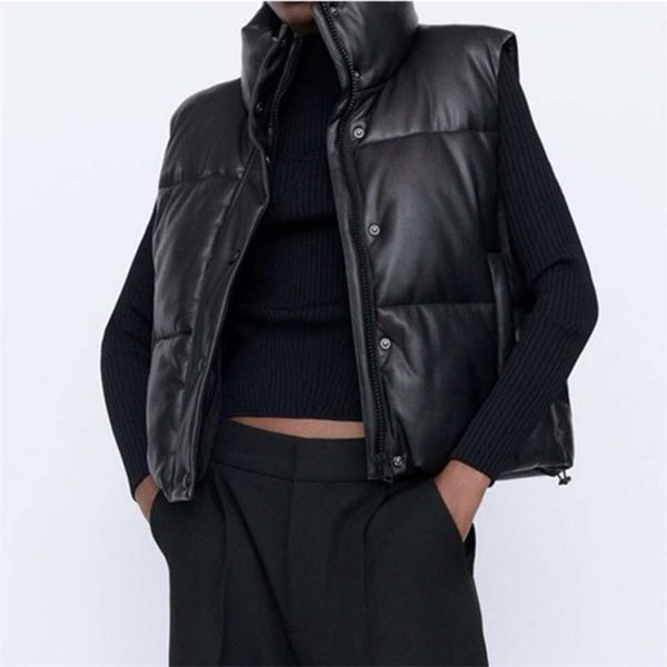 sleeveless parka coat winter women's jacket stand collar adjustable hem pu leather vest women coats female waistcoat 210925, Black
sleeveless parka coat winter women's jacket stand collar adjustable hem pu leather vest women coats female waistcoat 210925, Black