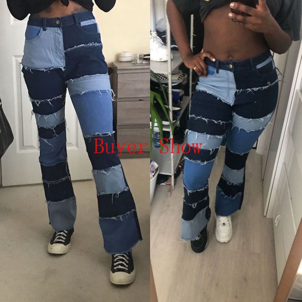 2011liooil color block high waist flare jeans with pockets streetwear trousers bell bottoms skinny patchwork denim jean pants, Blue
2011liooil color block high waist flare jeans with pockets streetwear trousers bell bottoms skinny patchwork denim jean pants, Blue