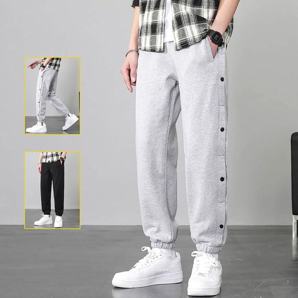 men's pants solid fashion casual jogger pockets buttoned cropped sweatpants male korean style, Black
men's pants solid fashion casual jogger pockets buttoned cropped sweatpants male korean style, Black