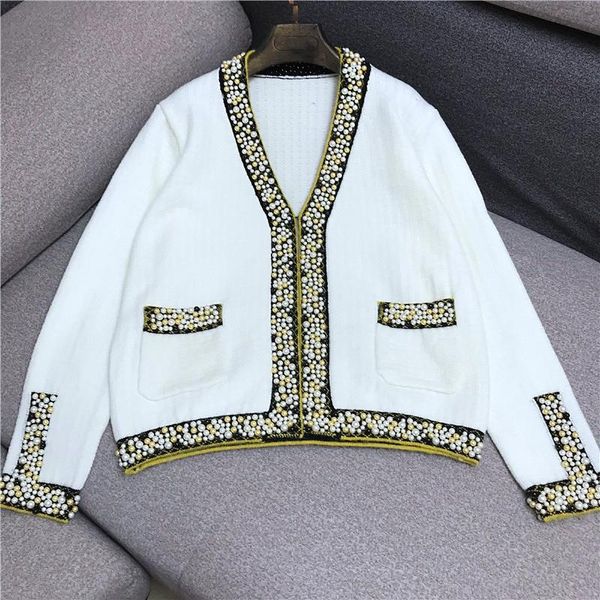 women's knits & tees heavy industry beads v-neck loose sweater coat pearl thin knitted cardigan vintage woman sweaters winter cardigans, White
women's knits & tees heavy industry beads v-neck loose sweater coat pearl thin knitted cardigan vintage woman sweaters winter cardigans, White