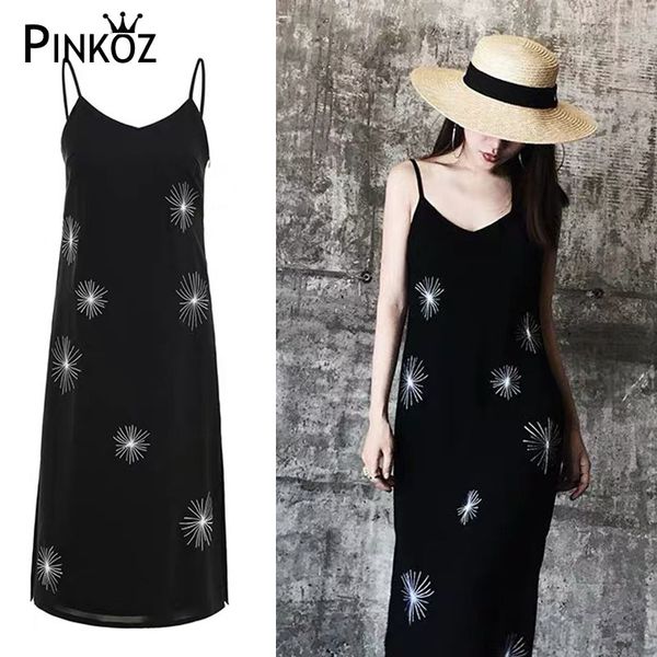 black chiffon midi dress spaghetti strap v-neck summer sun robe floral embroidery beach casual daily vestidos 210421, White
black chiffon midi dress spaghetti strap v-neck summer sun robe floral embroidery beach casual daily vestidos 210421, White