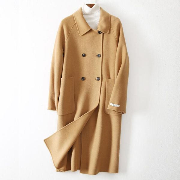 women's wool & blends shuchan coats for women korean polyester long pockets winter coat double breasted turn-down collar loose, Black
women's wool & blends shuchan coats for women korean polyester long pockets winter coat double breasted turn-down collar loose, Black