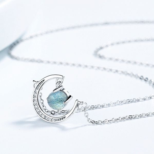 925 sterling silver moonstone necklace grey moonlighting forest design small crowd moon clavicle chain fashion jewelry silver batch, Black
925 sterling silver moonstone necklace grey moonlighting forest design small crowd moon clavicle chain fashion jewelry silver batch, Black
