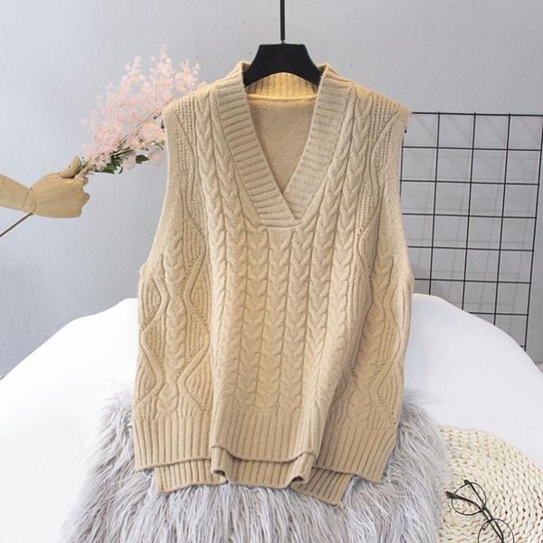 women's vests 2021 autumn winter women knitted sweater sleeveless loose vest ladies v-neck pullover waistcoat pull femme jw9753, Black;white
women's vests 2021 autumn winter women knitted sweater sleeveless loose vest ladies v-neck pullover waistcoat pull femme jw9753, Black;white