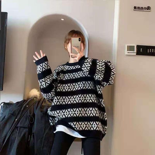 women's sweaters vintage o neck loose sweater fot women autumn winter streetwear pullover jumper ladies casual geometric knitting top, White;black
women's sweaters vintage o neck loose sweater fot women autumn winter streetwear pullover jumper ladies casual geometric knitting top, White;black