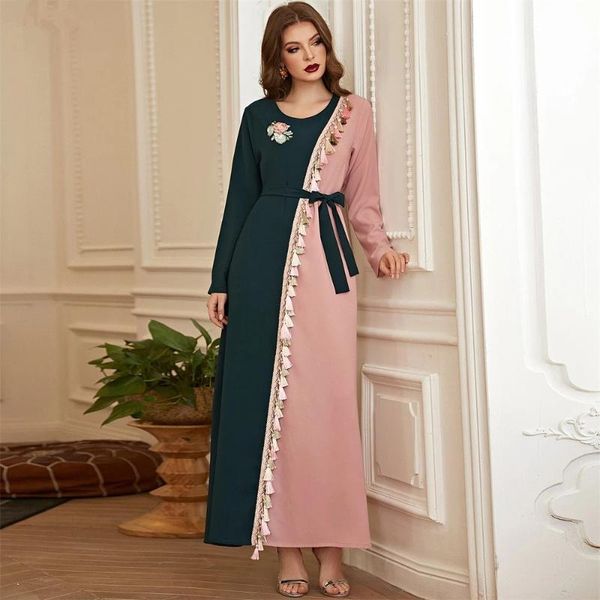 casual dresses retro green pink contrast color maxi dress for women eid al-adha 3d flower dubai turkey arabic oman muslim ethnic robe, Black;gray 
casual dresses retro green pink contrast color maxi dress for women eid al-adha 3d flower dubai turkey arabic oman muslim ethnic robe, Black;gray