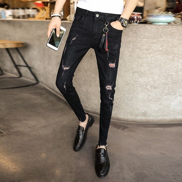 men's jeans summer teenagers street ankle length ripped hole dark jeans men's korean tight beggar feet pants skinny pencil 4s56, Blue
men's jeans summer teenagers street ankle length ripped hole dark jeans men's korean tight beggar feet pants skinny pencil 4s56, Blue