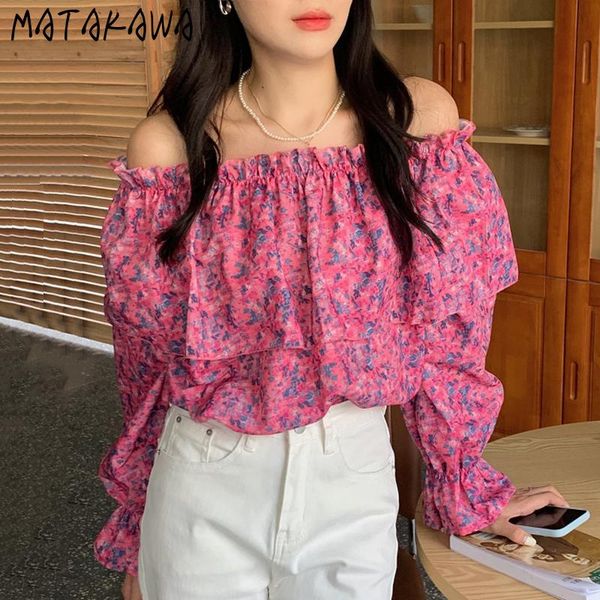 women's blouses & shirts matakawa 2021 summer korean off shoulder ruffle loose short floral fashion flare sleeve elegant blusas, White
women's blouses & shirts matakawa 2021 summer korean off shoulder ruffle loose short floral fashion flare sleeve elegant blusas, White