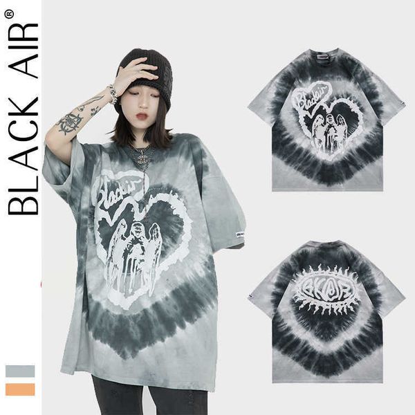 spring blackair street and summer print short sleeve tie dye loose drop men's t-shirt, White;black
spring blackair street and summer print short sleeve tie dye loose drop men's t-shirt, White;black