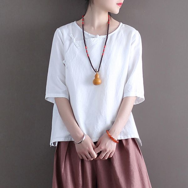 johnature women chinese style shirts cotton linen blouses button solid color summer o-neck seven sleeve female shirts 210521, White
johnature women chinese style shirts cotton linen blouses button solid color summer o-neck seven sleeve female shirts 210521, White