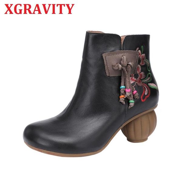 boots xgravity vintage round toe lantern heel fashion flower shoes elegant cow genuine leather ethnic ball heels ladies, Black
boots xgravity vintage round toe lantern heel fashion flower shoes elegant cow genuine leather ethnic ball heels ladies, Black