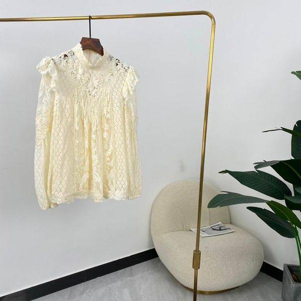 women's blouses & shirts winter women fashion beige hook flower hollow half collar long sleeve, White
women's blouses & shirts winter women fashion beige hook flower hollow half collar long sleeve, White