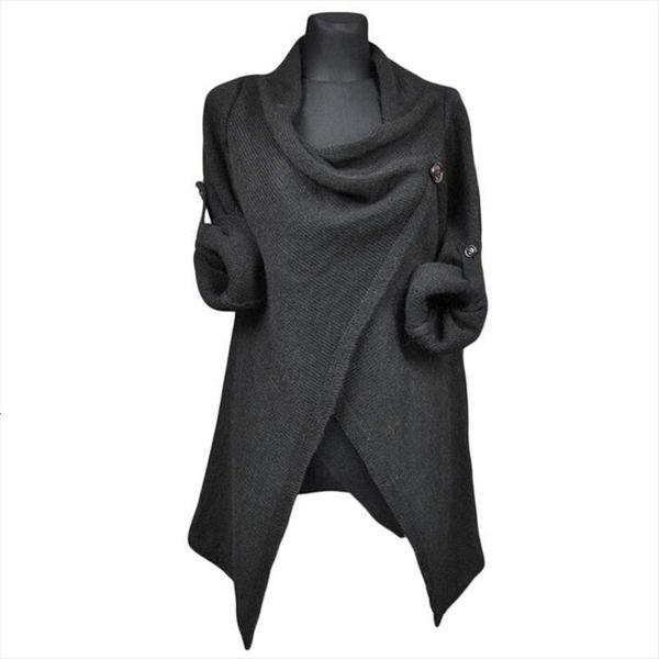 women autumn button sweater cowl neck solid color long sleeve wrap front split cardigan tunic casual loose poncho jumper, White;black
women autumn button sweater cowl neck solid color long sleeve wrap front split cardigan tunic casual loose poncho jumper, White;black