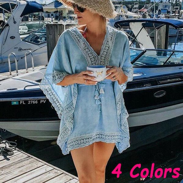 women's swimwear boho beach lace dress collect waist kaftan batwing swimsuit cover up, White;black
women's swimwear boho beach lace dress collect waist kaftan batwing swimsuit cover up, White;black