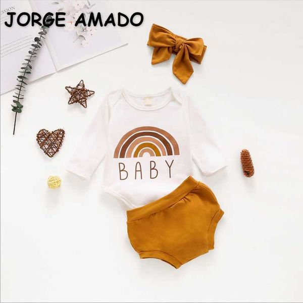 white rainbow long sleeve baby romper + coffee shorts+ headdress hair band girls clothing e10760 210610
white rainbow long sleeve baby romper + coffee shorts+ headdress hair band girls clothing e10760 210610