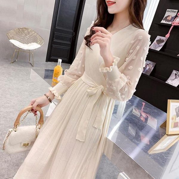 casual dresses 2021 autumn spring women sashes lace splice pleated knitting warm sweater elegant office ladies long dress, Black;gray
casual dresses 2021 autumn spring women sashes lace splice pleated knitting warm sweater elegant office ladies long dress, Black;gray