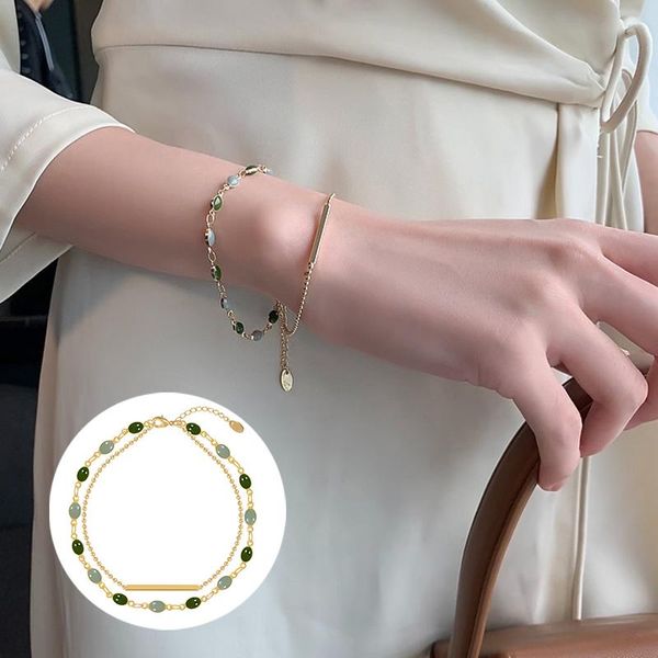 link, chain retro romantic double metal gold bracelet for woman 2021 fashion jewelry ladies party unusual oval green crystal, Black
link, chain retro romantic double metal gold bracelet for woman 2021 fashion jewelry ladies party unusual oval green crystal, Black