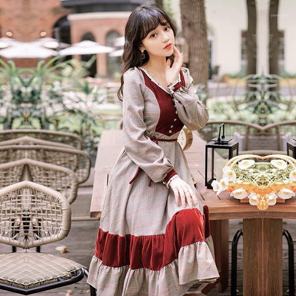 casual dresses mori girl vintage clothes velvet patchwork long sleeve plaid dress women vestido feminino slim lady autumn spring, Black;gray
casual dresses mori girl vintage clothes velvet patchwork long sleeve plaid dress women vestido feminino slim lady autumn spring, Black;gray