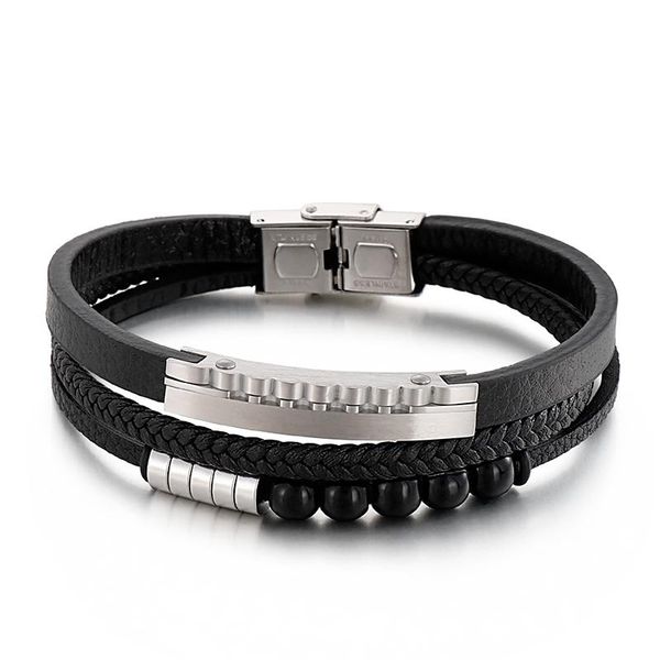 charm bracelets multi layer leather braided bracelet for men black beads stainless steel wholesale custom jewelry 215mm, Golden;silver
charm bracelets multi layer leather braided bracelet for men black beads stainless steel wholesale custom jewelry 215mm, Golden;silver