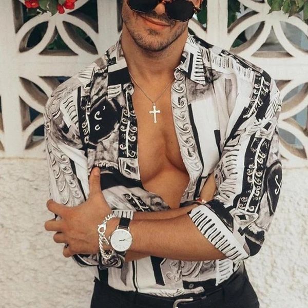 men's casual shirts 2021 arrival men hawaiian camicias one button wild printed long-sleeve blouses, White;black
men's casual shirts 2021 arrival men hawaiian camicias one button wild printed long-sleeve blouses, White;black
