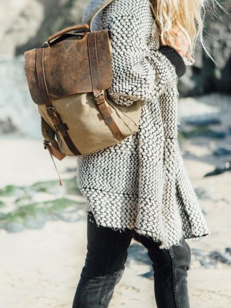 backpack canvas leather casual bag college student computer hit color female designer school women 
backpack canvas leather casual bag college student computer hit color female designer school women