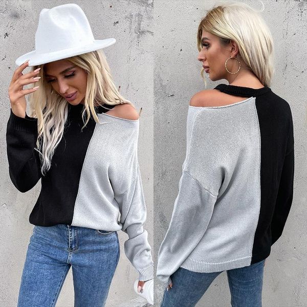 women's sweaters 2021 winter halloween sweater color-blocking knitted pull over women off-the-shoulder woman vintage, White;black
women's sweaters 2021 winter halloween sweater color-blocking knitted pull over women off-the-shoulder woman vintage, White;black