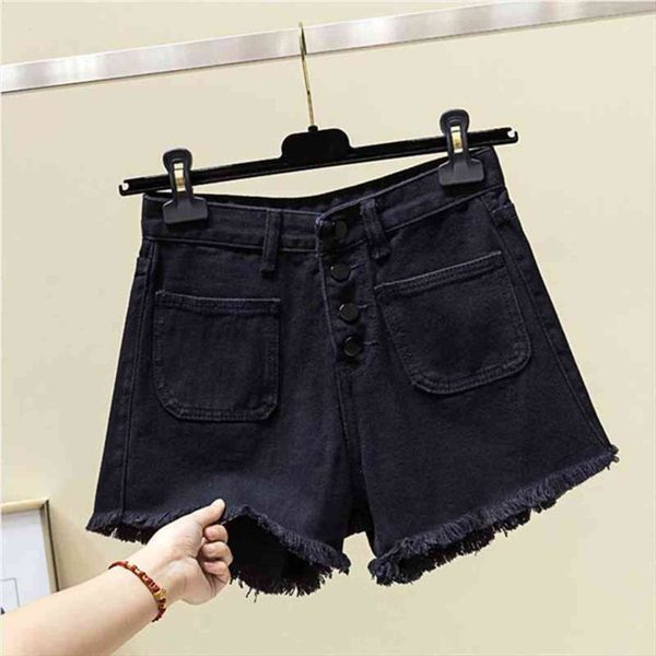 plus size 4xl summer women short hair edge denim black jeans fashion button cotton casual g417, White;black
plus size 4xl summer women short hair edge denim black jeans fashion button cotton casual g417, White;black