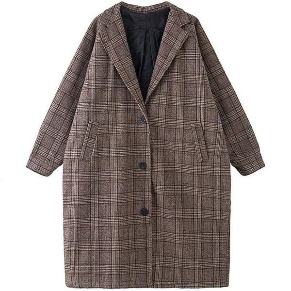 women's wool & blends 2021 autumn winter plaid woolen coat for women korean preppy loose variety long vintage padded trench female keep, Black
women's wool & blends 2021 autumn winter plaid woolen coat for women korean preppy loose variety long vintage padded trench female keep, Black