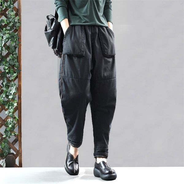 autumn winter arts style women warm thicken cotton harem pants femme elastic waist linen loose vintage v177 210512, Black;white
autumn winter arts style women warm thicken cotton harem pants femme elastic waist linen loose vintage v177 210512, Black;white
