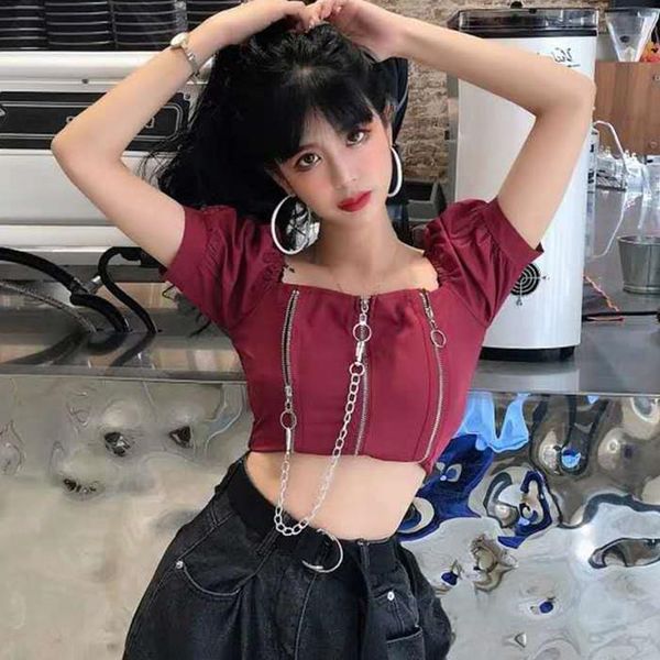 women's t-shirt 2021 puff sleeve summer short crop chain ladies t-shirts harajuku punk gothic style tees, White
women's t-shirt 2021 puff sleeve summer short crop chain ladies t-shirts harajuku punk gothic style tees, White