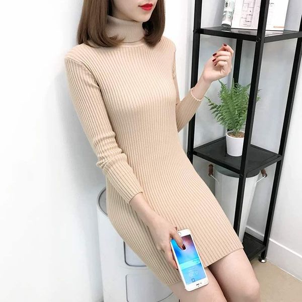 spring autumn women's bottoming turtleneck knit dress korean girl student slim fit thin skinny hip casual dresses, Black;gray
spring autumn women's bottoming turtleneck knit dress korean girl student slim fit thin skinny hip casual dresses, Black;gray