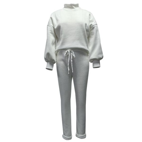 women's two piece pants women casual 2-piece outfit set long sleeve high collar and for ladies female, White
women's two piece pants women casual 2-piece outfit set long sleeve high collar and for ladies female, White
