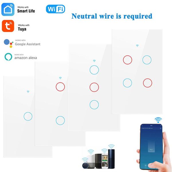 Smart Home Control Tuya Wifi Touch Switch US Light Wall Button Life APP Remote Support Alexa/google Need Neutral Wire