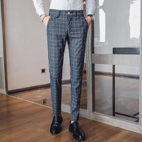 men's suits & blazers gray striped plaid suit pants business casual trousers male size 28-38, White;black 
men's suits & blazers gray striped plaid suit pants business casual trousers male size 28-38, White;black
