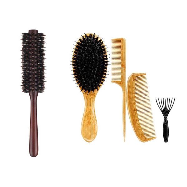 hair brushes natural bristles brush round curling combs with 4pcs massage comb bamboo handle, Silver
hair brushes natural bristles brush round curling combs with 4pcs massage comb bamboo handle, Silver