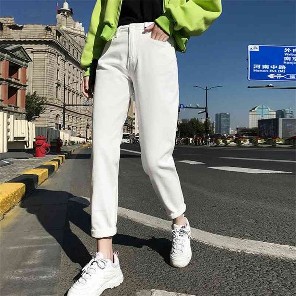cotton white jeans for women high waist harem mom spring plus size black denim pants beige blue 210514
cotton white jeans for women high waist harem mom spring plus size black denim pants beige blue 210514