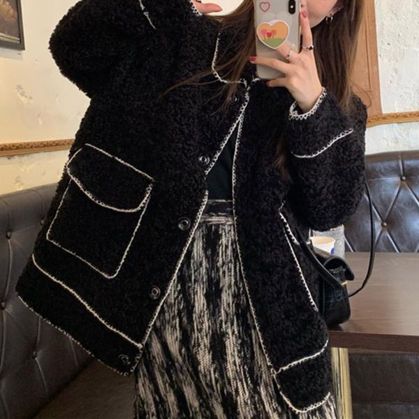 women's jackets korean version japanese jacket autumn winter thicken keep warm fashion loose retro lambswool lapel long sleeve, Black;brown
women's jackets korean version japanese jacket autumn winter thicken keep warm fashion loose retro lambswool lapel long sleeve, Black;brown