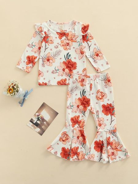 clothing sets infant casual outfits baby girls flower print sleeve round neck pullover with flared pants for spring fall, White
clothing sets infant casual outfits baby girls flower print sleeve round neck pullover with flared pants for spring fall, White