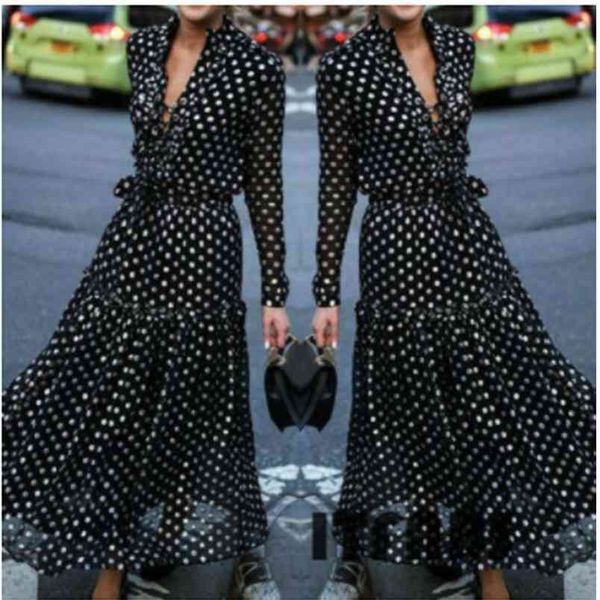 women dress korean black vintage office ladies polka dot print autumn spring floral long sleeve female deep v-neck clothing 210522, Black;gray
women dress korean black vintage office ladies polka dot print autumn spring floral long sleeve female deep v-neck clothing 210522, Black;gray