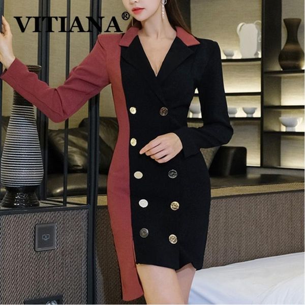 casual dresses vitiana women ol dress for womens spring 2021 female long sleeve buttons notched pactchwork office femme mini vestidos, Black;gray 
casual dresses vitiana women ol dress for womens spring 2021 female long sleeve buttons notched pactchwork office femme mini vestidos, Black;gray