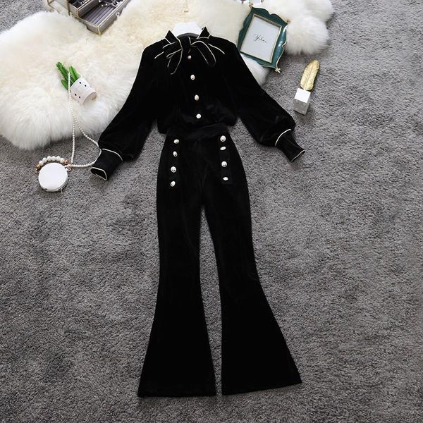 women's tracksuits saliency ladies clothing velvet tracksuit autumn suit lantern sleeve single breasted high waist slim flared pants, Gray
women's tracksuits saliency ladies clothing velvet tracksuit autumn suit lantern sleeve single breasted high waist slim flared pants, Gray