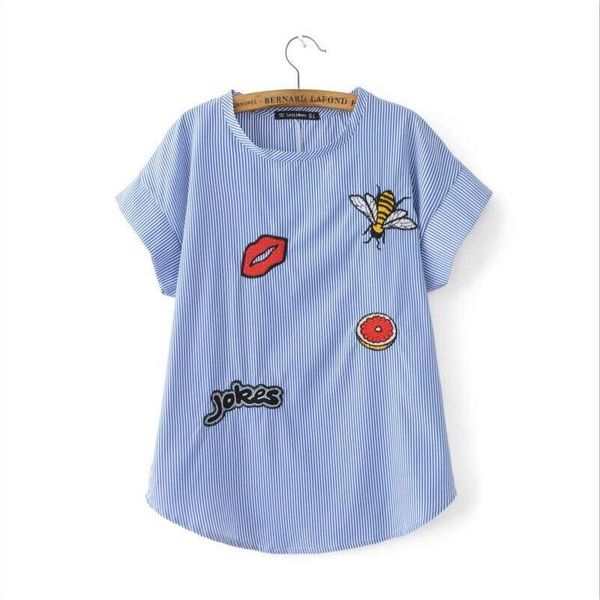 women insect embroidery striped shirts short sleeve blouses casual loose femme blusas s1620 210430, White
women insect embroidery striped shirts short sleeve blouses casual loose femme blusas s1620 210430, White