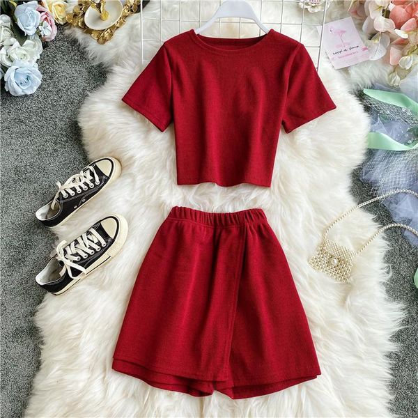 women's two piece pants 2021 summer women knitted sets solid color short sleeve crop and elastic skirt shorts set, White
women's two piece pants 2021 summer women knitted sets solid color short sleeve crop and elastic skirt shorts set, White