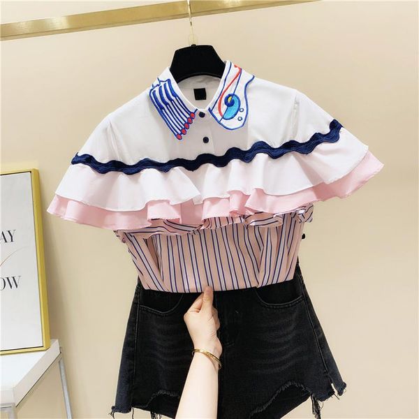 women's blouses & shirts striped ruffles embroidered color matching short sleeve shirt 2021 summer korean-style fashion blouse blusas, White
women's blouses & shirts striped ruffles embroidered color matching short sleeve shirt 2021 summer korean-style fashion blouse blusas, White