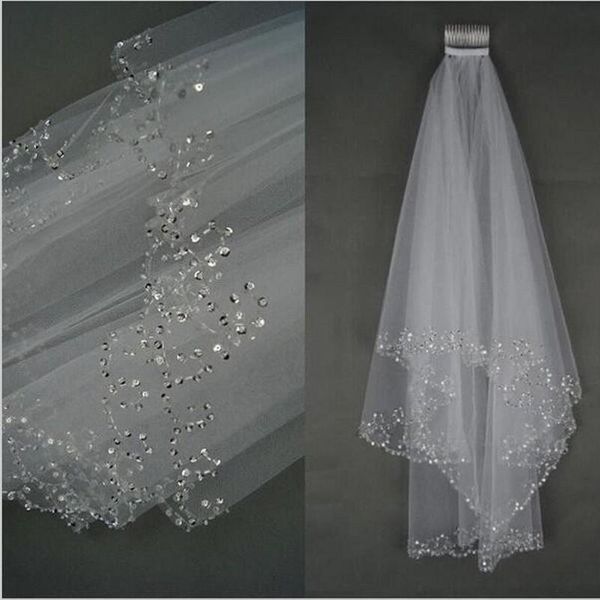 bridal veils short veil two layer white/ivory sequin tulle wedding with comb beaded edge woman's accessories velo de novia, Black
bridal veils short veil two layer white/ivory sequin tulle wedding with comb beaded edge woman's accessories velo de novia, Black