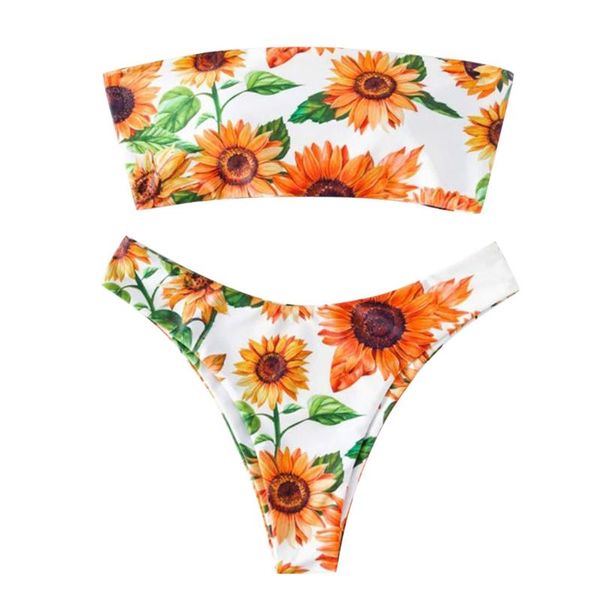 two piece swimsuit women cute floral print tube bikini & bottom set headband brazilian bandeau women's swimwear, White;black
two piece swimsuit women cute floral print tube bikini & bottom set headband brazilian bandeau women's swimwear, White;black