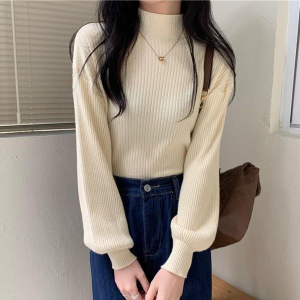 women's sweaters half high collar sweater autumn 2021 gentle style bottomed shirt design sense of niche slim long sleeve top, White;black
women's sweaters half high collar sweater autumn 2021 gentle style bottomed shirt design sense of niche slim long sleeve top, White;black