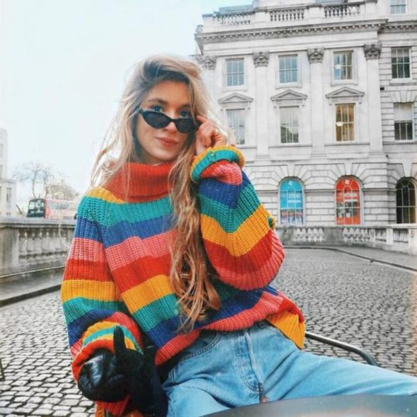 women's sweaters xinhuaease turtleneck sweater coat blouse 2021 autumn winter women ladies colorful stripe girls pullover loose knit wa, White;black
women's sweaters xinhuaease turtleneck sweater coat blouse 2021 autumn winter women ladies colorful stripe girls pullover loose knit wa, White;black