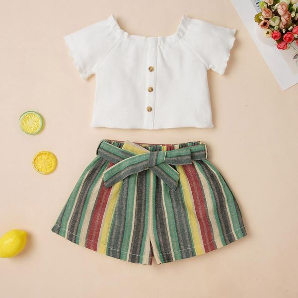 clothing sets 1-6y summer infant baby girls clothes ruffles short sleeve t shirts +striped shorts 2pcs, White
clothing sets 1-6y summer infant baby girls clothes ruffles short sleeve t shirts +striped shorts 2pcs, White